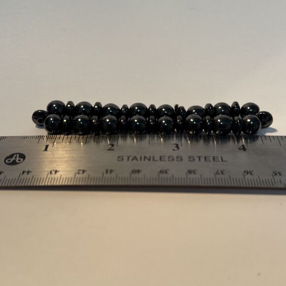 Magnetic Hematite Bracelets Set of 2 Beaded Stretch Black Bracelet Stone Beads - Picture 8 of 9
